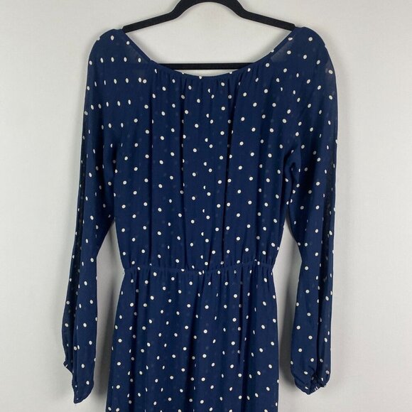 Reformation Augusta Maxi Dress Size Medium Navy Polka Dot Side Slit - Picture 8 of 11